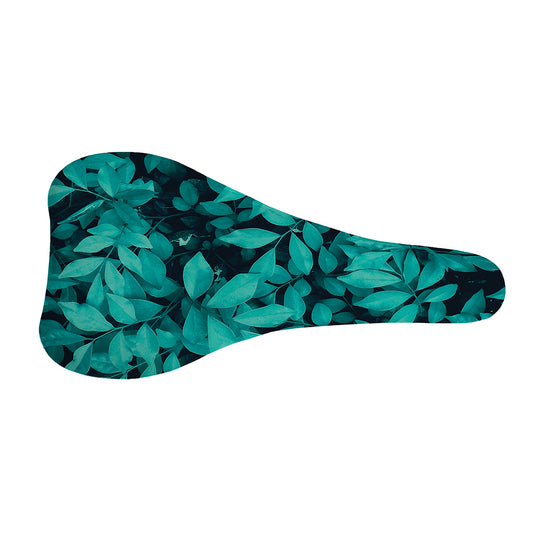 Turquoise Leaf Print Bicycle Seat Cover