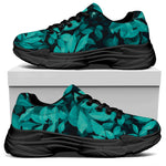 Turquoise Leaf Print Black Chunky Shoes