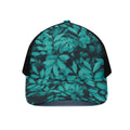 Turquoise Leaf Print Black Mesh Trucker Hat