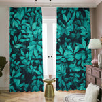 Turquoise Leaf Print Blackout Pencil Pleat Curtains