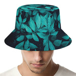 Turquoise Leaf Print Bucket Hat