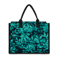 Turquoise Leaf Print Canvas Tote Bag