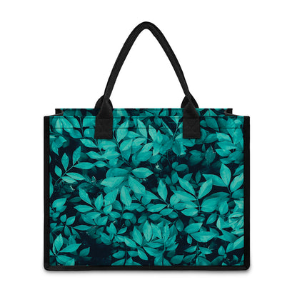 Turquoise Leaf Print Canvas Tote Bag
