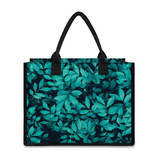 Turquoise Leaf Print Canvas Tote Bag