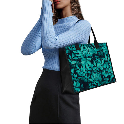 Turquoise Leaf Print Canvas Tote Bag