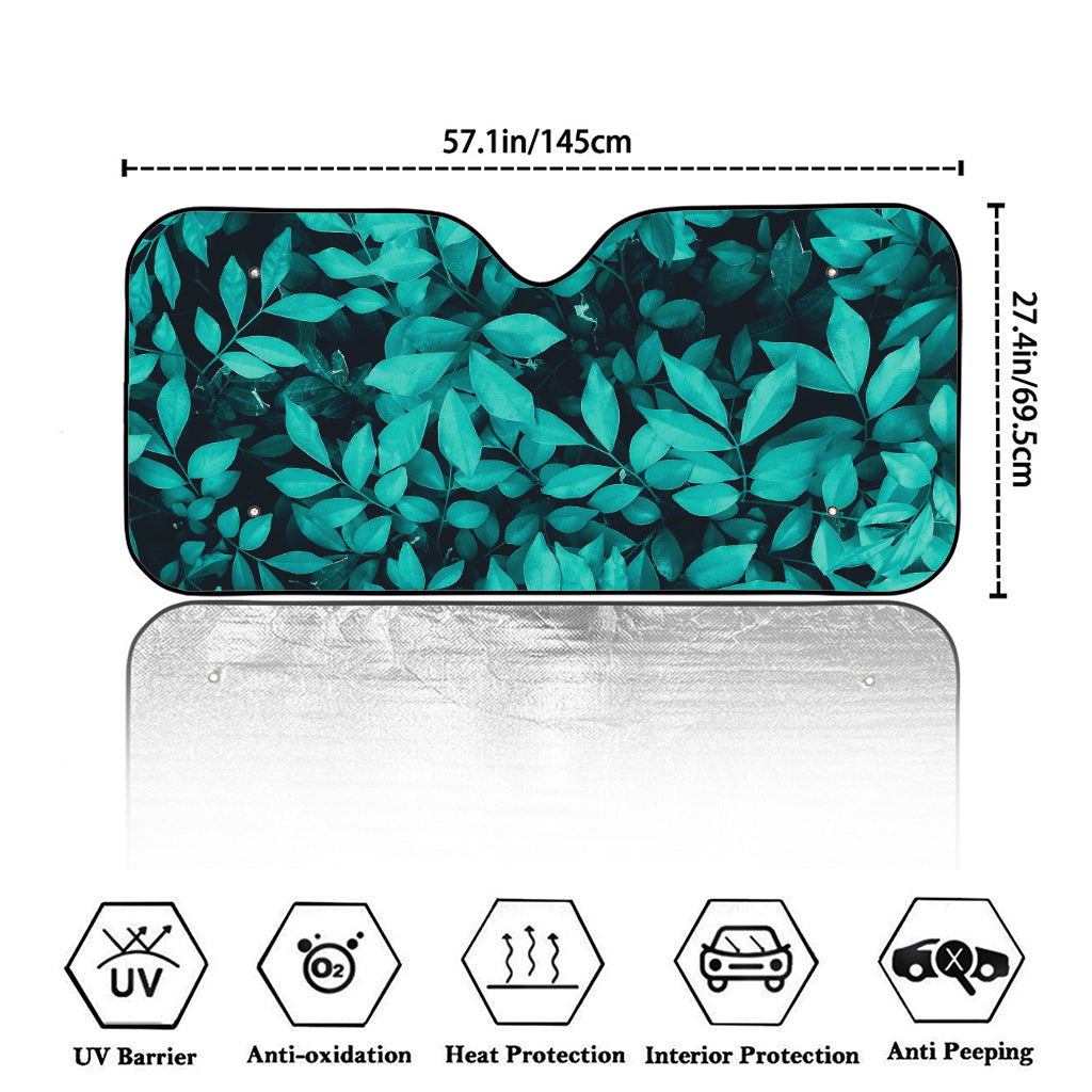 Turquoise Leaf Print Car Windshield Sun Shade