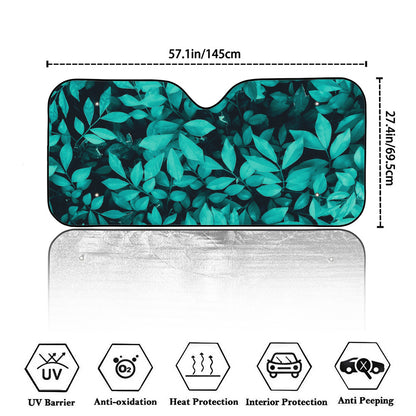 Turquoise Leaf Print Car Windshield Sun Shade