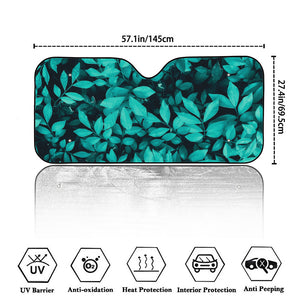 Turquoise Leaf Print Car Windshield Sun Shade