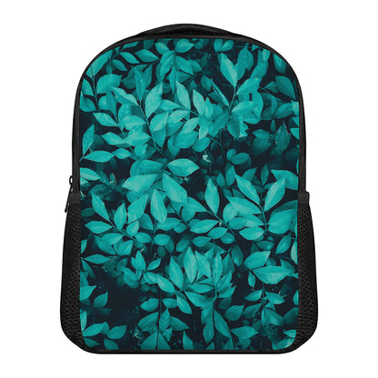 Turquoise Leaf Print Casual Backpack