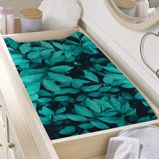 Turquoise Leaf Print Changing Pad Cover