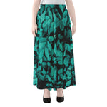 Turquoise Leaf Print Chiffon Maxi Skirt