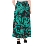 Turquoise Leaf Print Chiffon Maxi Skirt