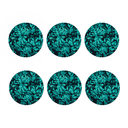 Turquoise Leaf Print Coaster Set