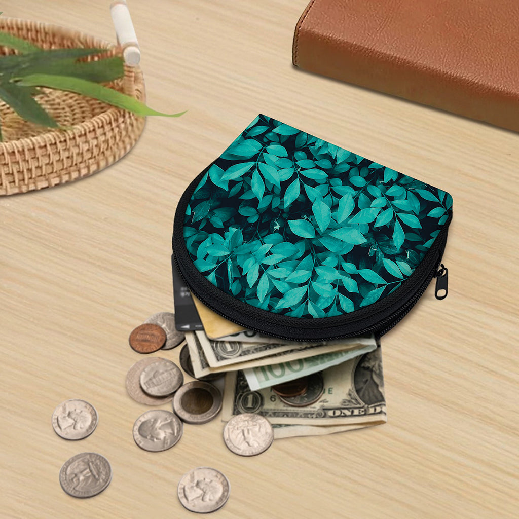 Turquoise Leaf Print Coin Purse