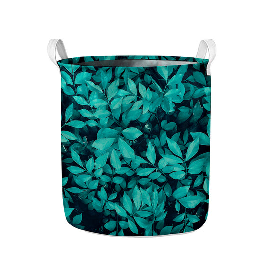 Turquoise Leaf Print Collapsible Laundry Basket