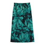 Turquoise Leaf Print Cotton Front Slit Maxi Skirt