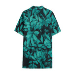 Turquoise Leaf Print Cotton Hawaiian Shirt