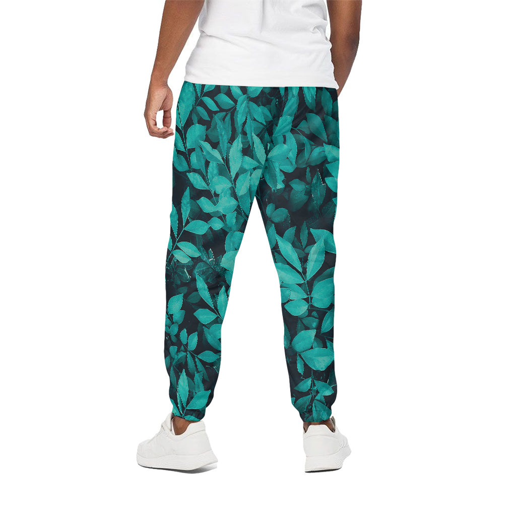 Turquoise Leaf Print Cotton Pants