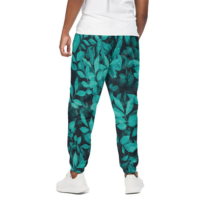 Turquoise Leaf Print Cotton Pants