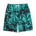 Turquoise Leaf Print Cotton Shorts