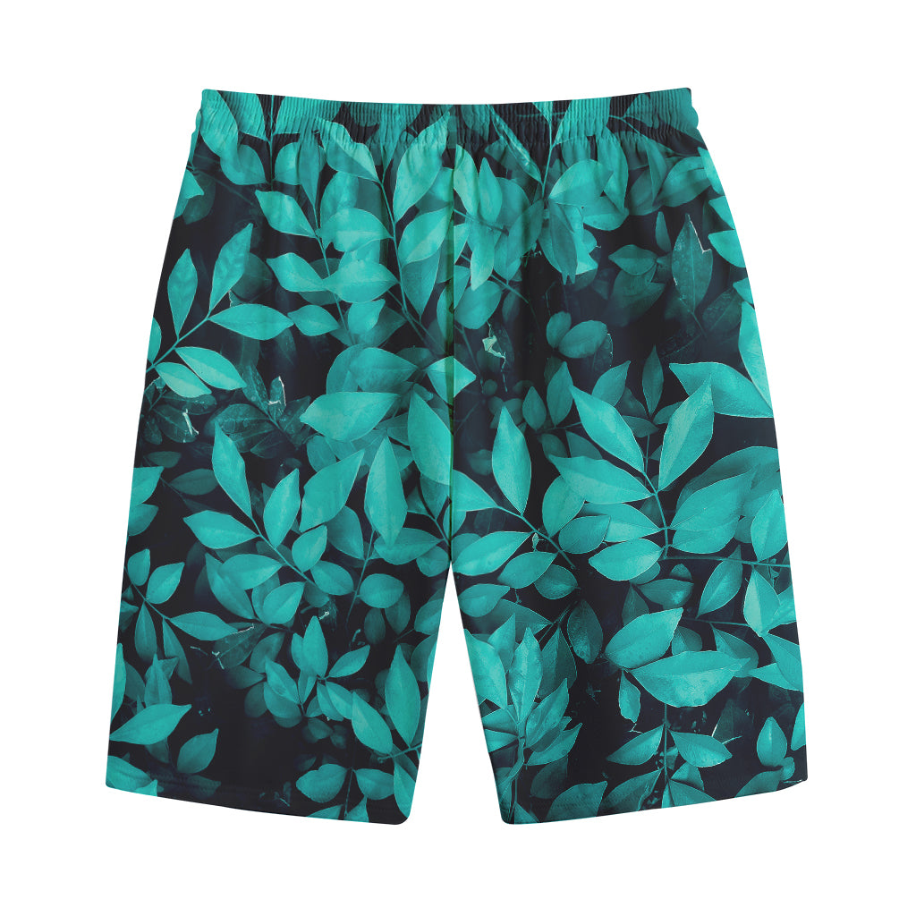 Turquoise Leaf Print Cotton Shorts