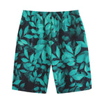 Turquoise Leaf Print Cotton Shorts