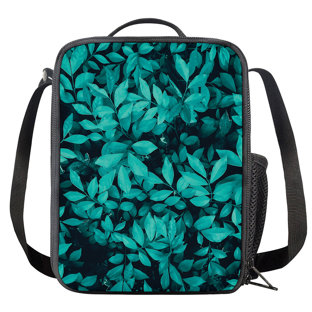 Turquoise Leaf Print Crossbody Lunch Bag