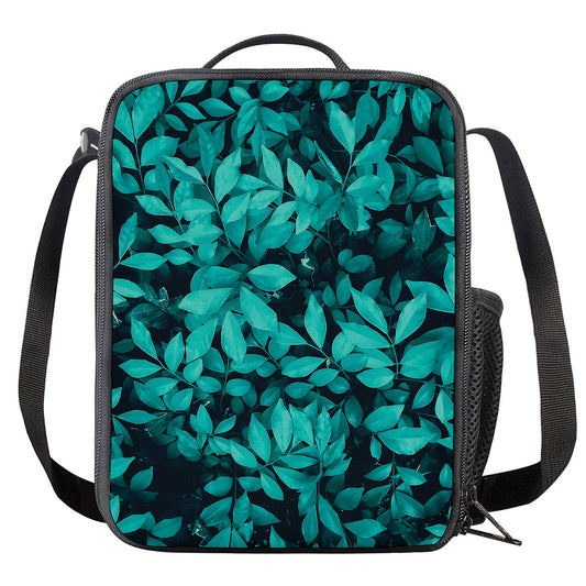 Turquoise Leaf Print Crossbody Lunch Bag