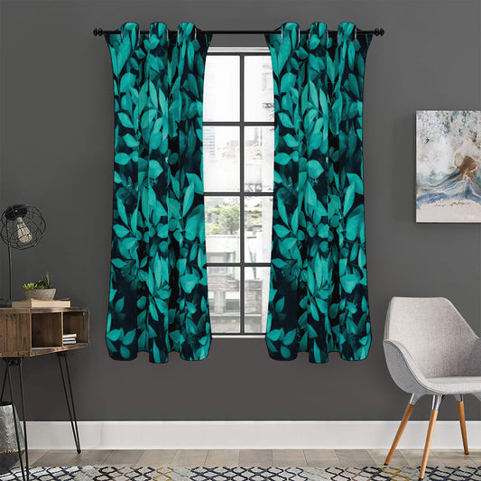 Turquoise Leaf Print Curtain
