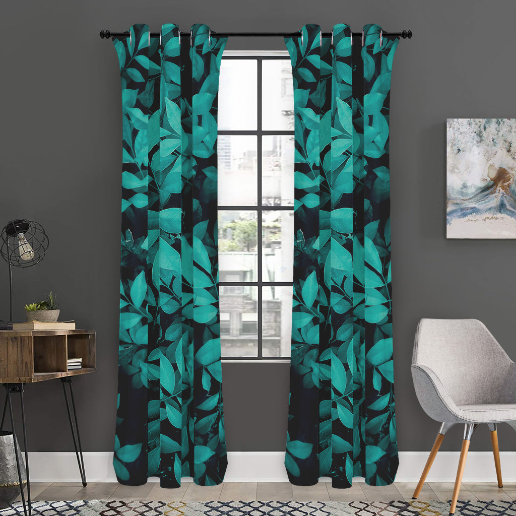 Turquoise Leaf Print Curtain