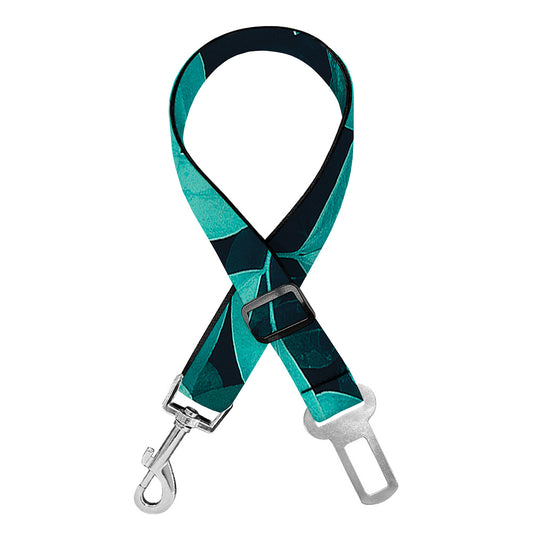 Turquoise Leaf Print Dog Seat Belt