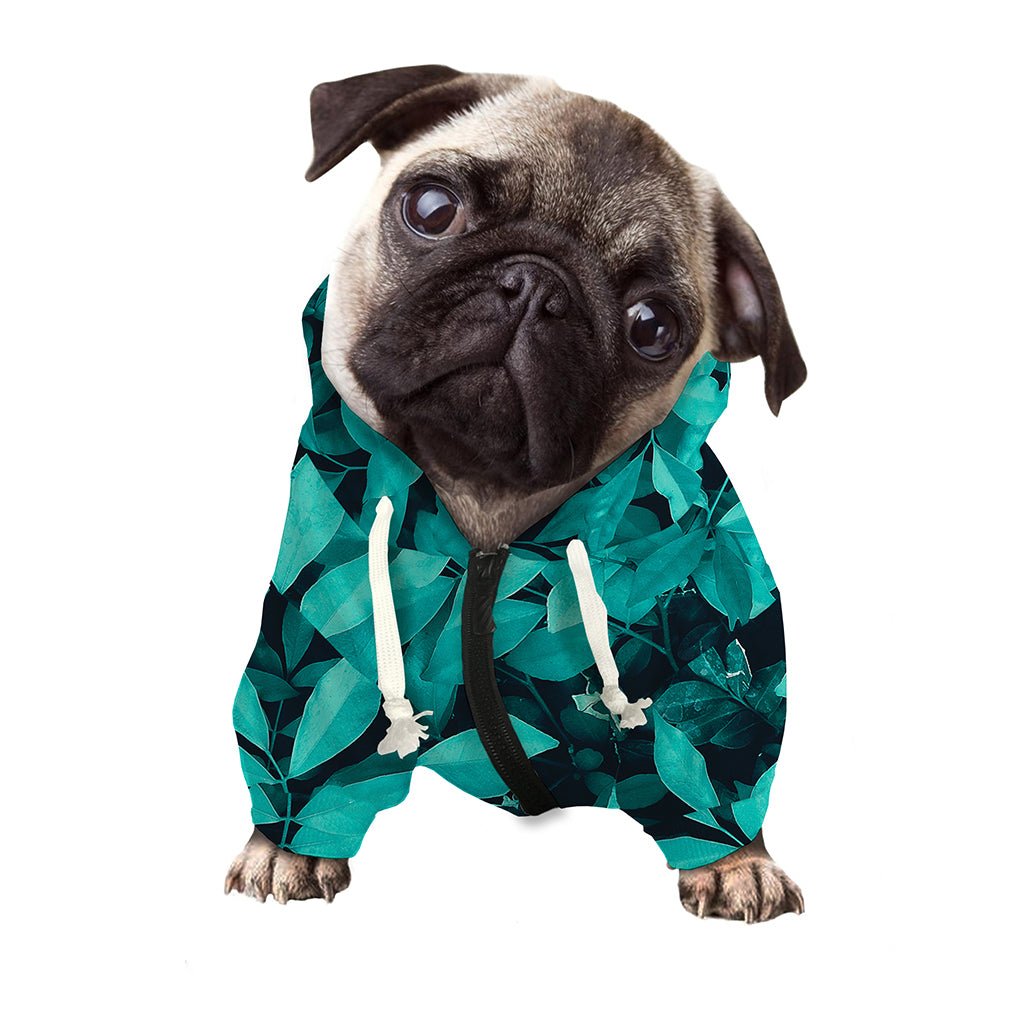 Turquoise Leaf Print Dog Zip Up Hoodie