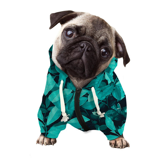 Turquoise Leaf Print Dog Zip Up Hoodie