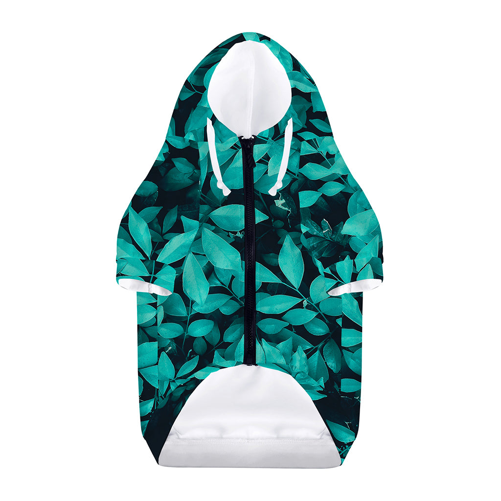 Turquoise Leaf Print Dog Zip Up Hoodie