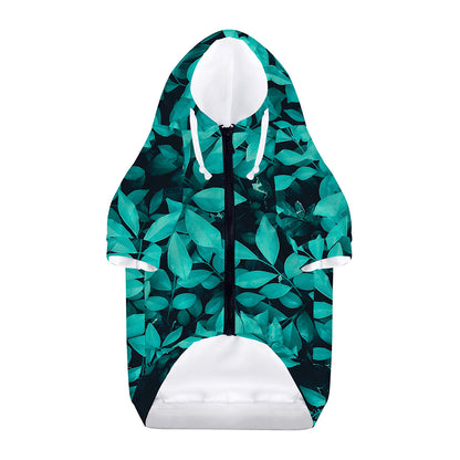 Turquoise Leaf Print Dog Zip Up Hoodie