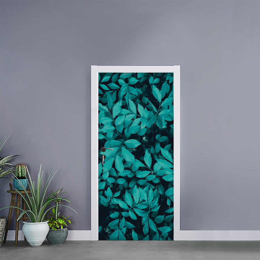 Turquoise Leaf Print Door Sticker