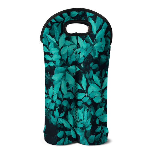Turquoise Leaf Print Double Neoprene Wine Tote