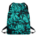Turquoise Leaf Print Drawstring Backpack