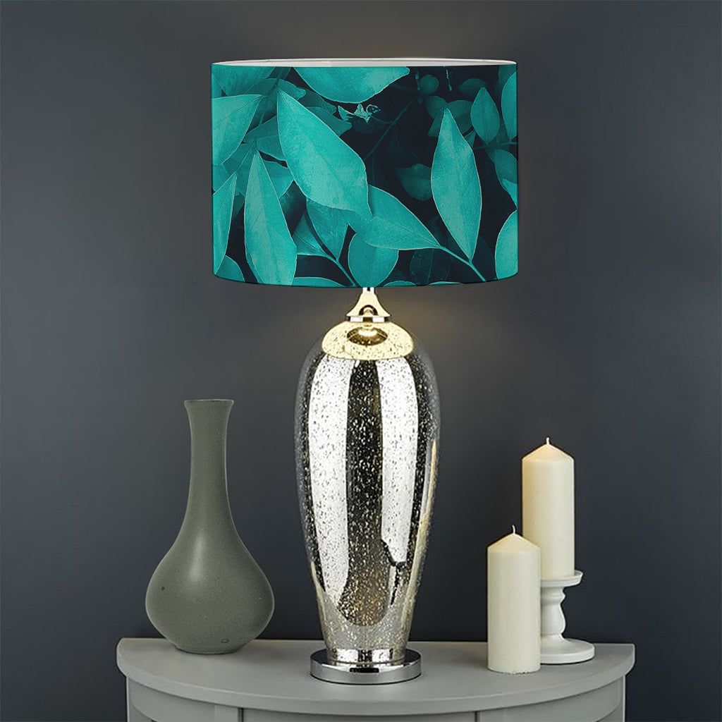 Turquoise Leaf Print Drum Lamp Shade