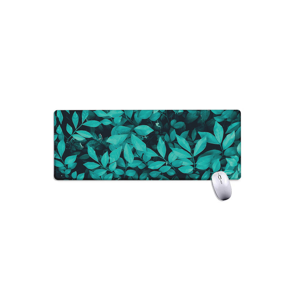 Turquoise Leaf Print Extended Mouse Pad