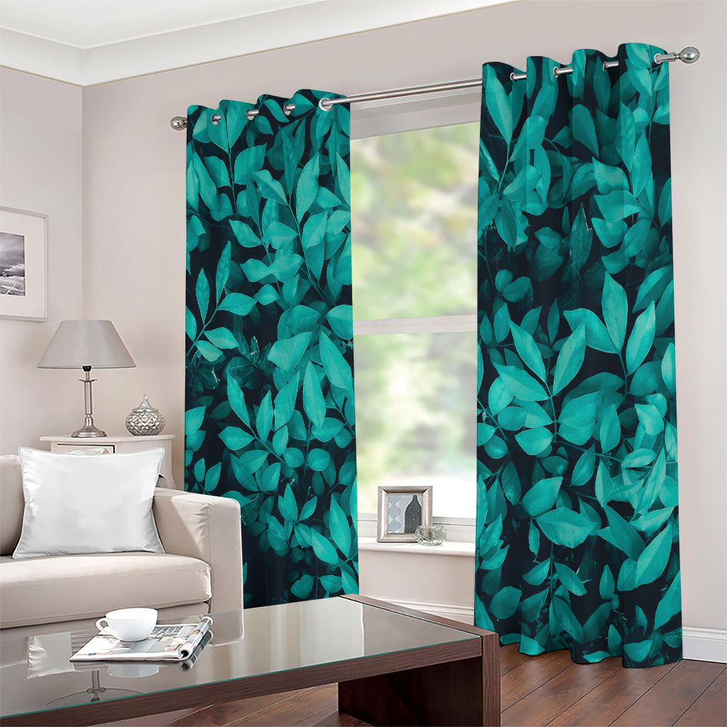 Turquoise Leaf Print Extra Wide Grommet Curtains