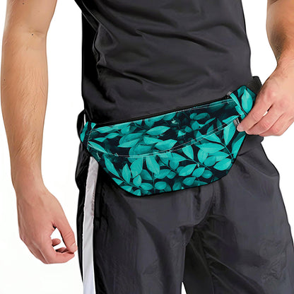 Turquoise Leaf Print Fanny Pack