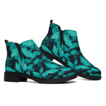 Turquoise Leaf Print Flat Ankle Boots