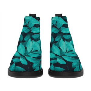 Turquoise Leaf Print Flat Ankle Boots