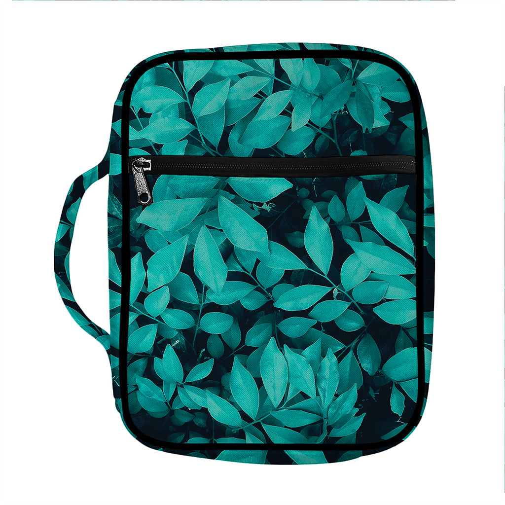 Turquoise Leaf Print Front Pocket Bible Bag