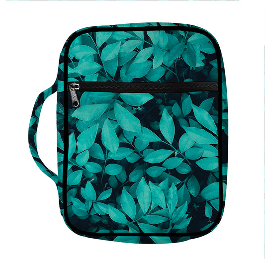 Turquoise Leaf Print Front Pocket Bible Bag