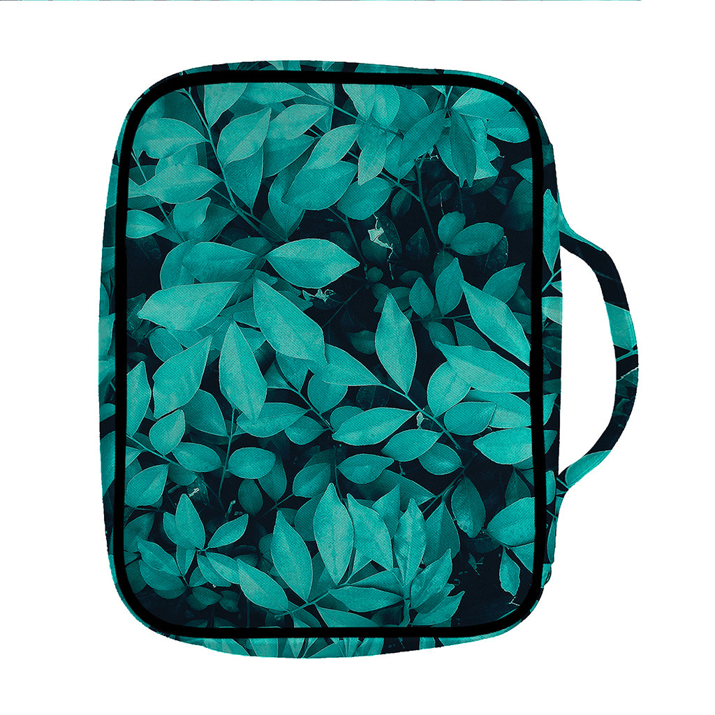 Turquoise Leaf Print Front Pocket Bible Bag