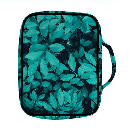 Turquoise Leaf Print Front Pocket Bible Bag