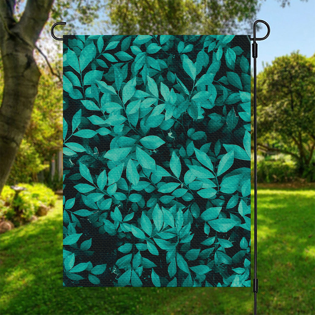 Turquoise Leaf Print Garden Flag