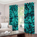 Turquoise Leaf Print Grommet Curtains